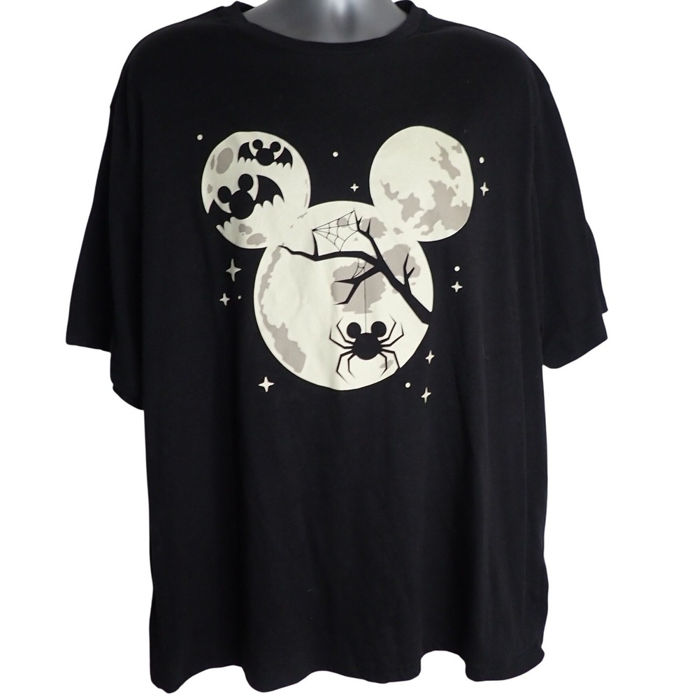 Disney Halloween Mickey Moon Glow in the Dark T Shirt Mens 2XL Ears Spider Bat